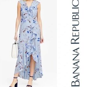 NWOT BANANA REPUBLIC FLORAL RUFFLE WRAP MAXI DRESS